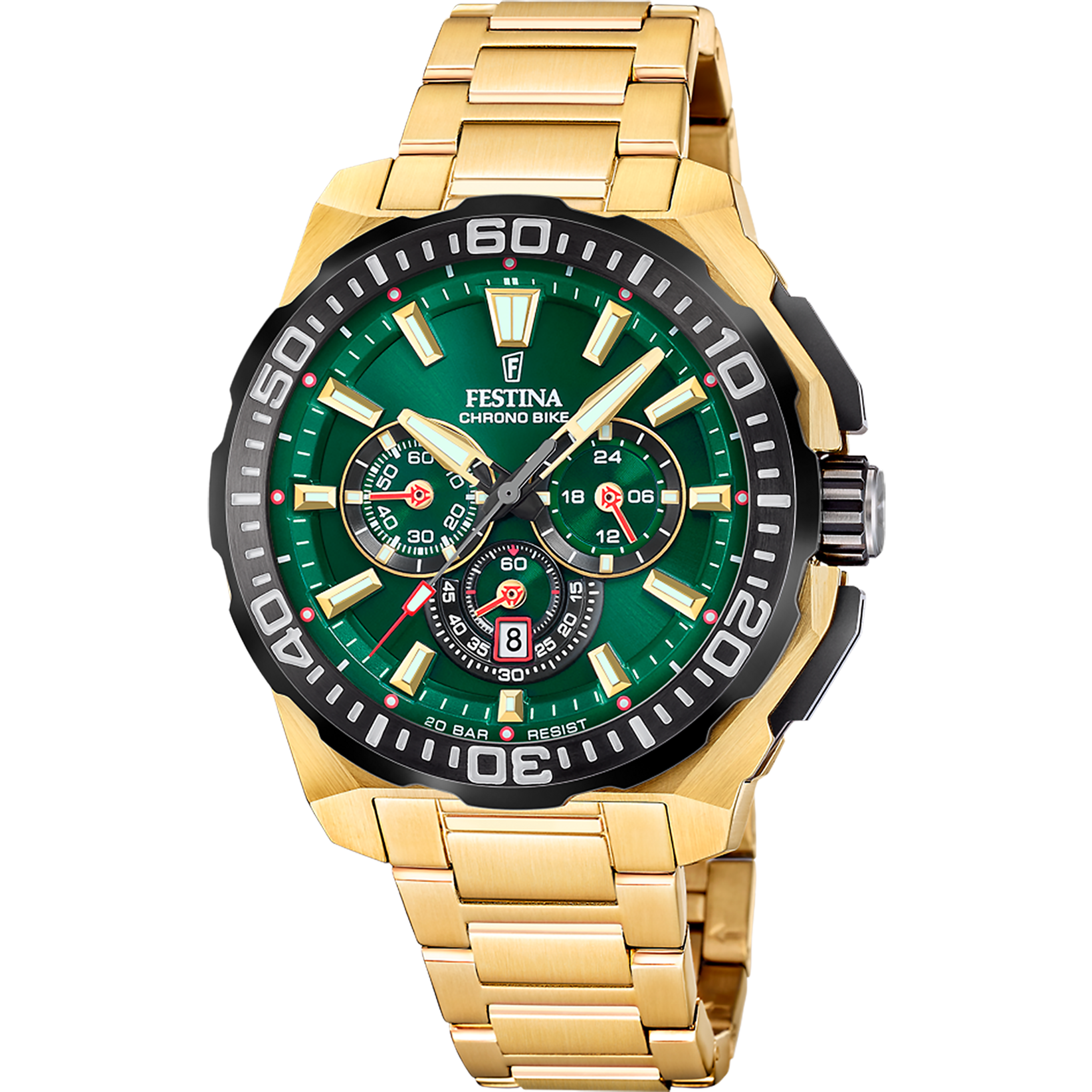 Festina Herrenuhr F20727/2 Chrono Bike Chronograph Edelstahl Gold Grün Schwarz