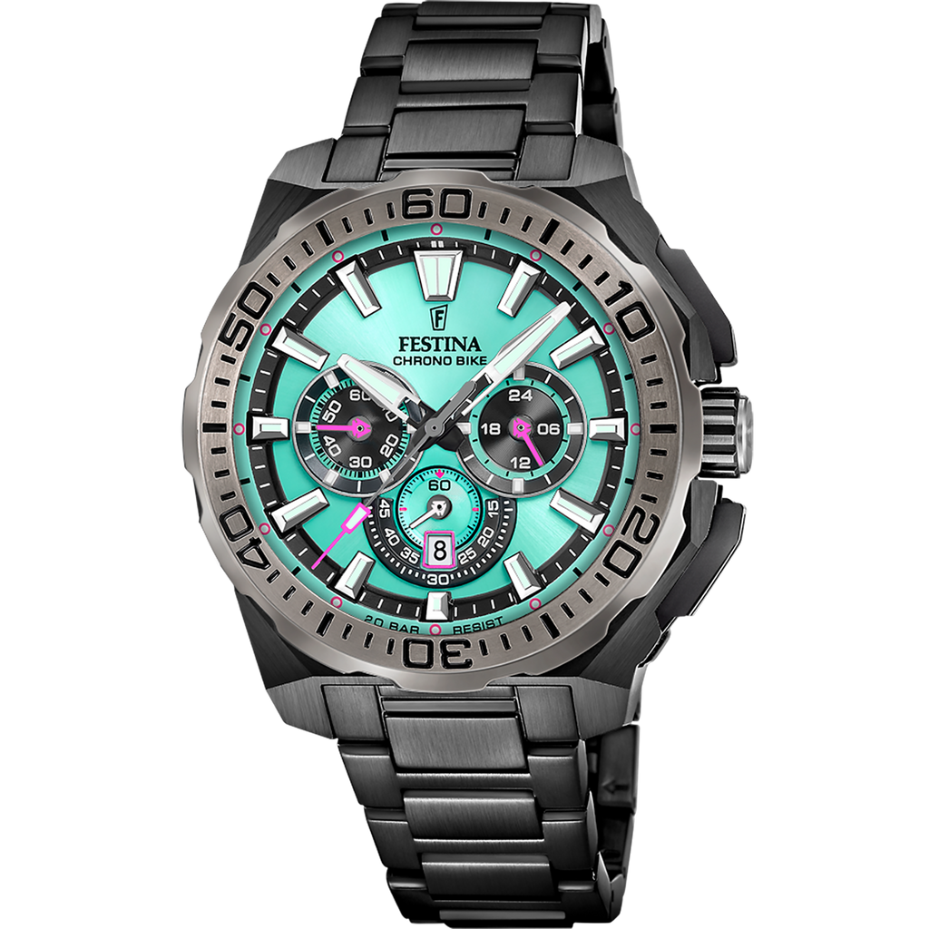 Festina Herrenuhr F20731/3 Chrono Bike Chronograph Edelstahl Schwarz Türkis