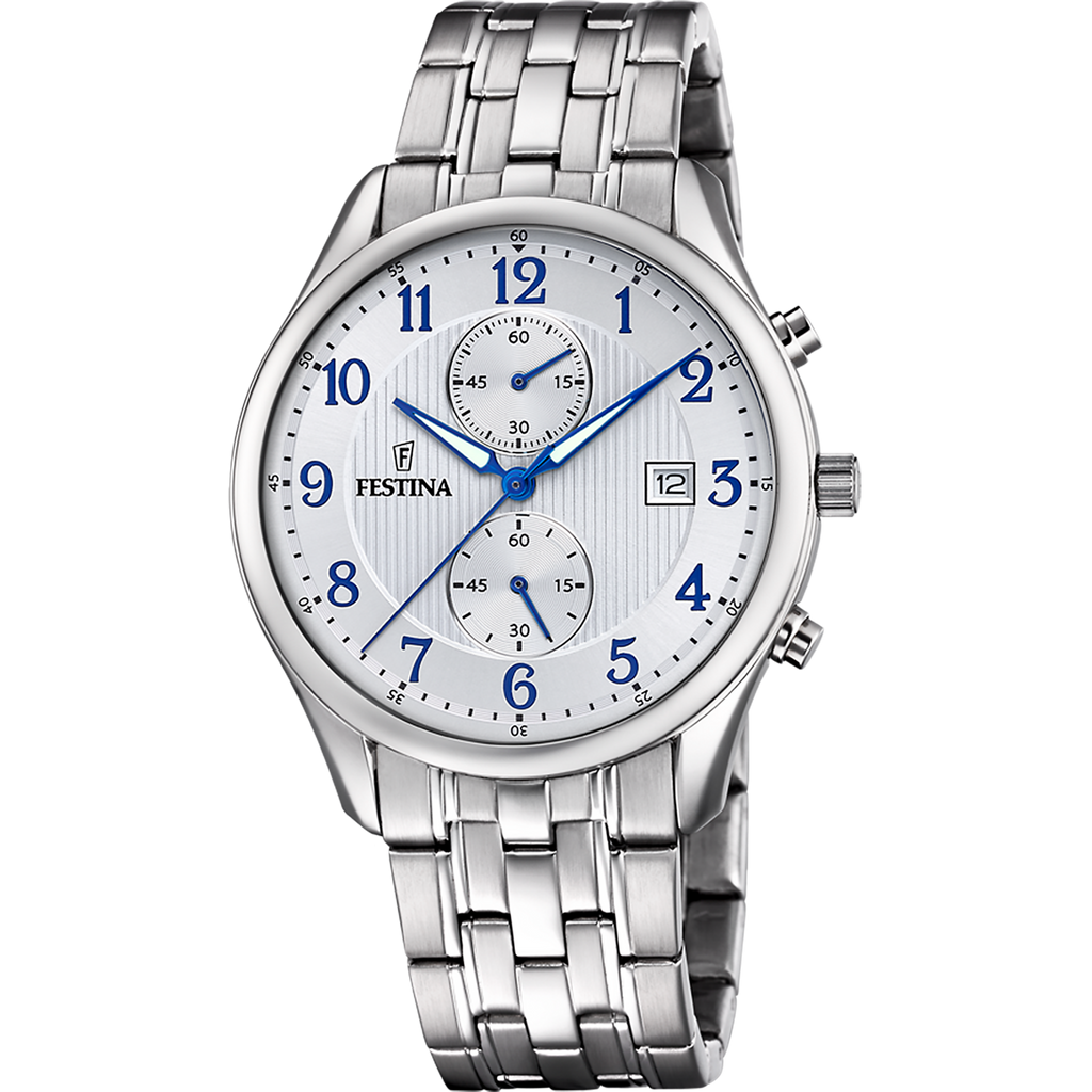 Festina Herrenuhr F6854/A Chronograph Silber Blau Edelstahl